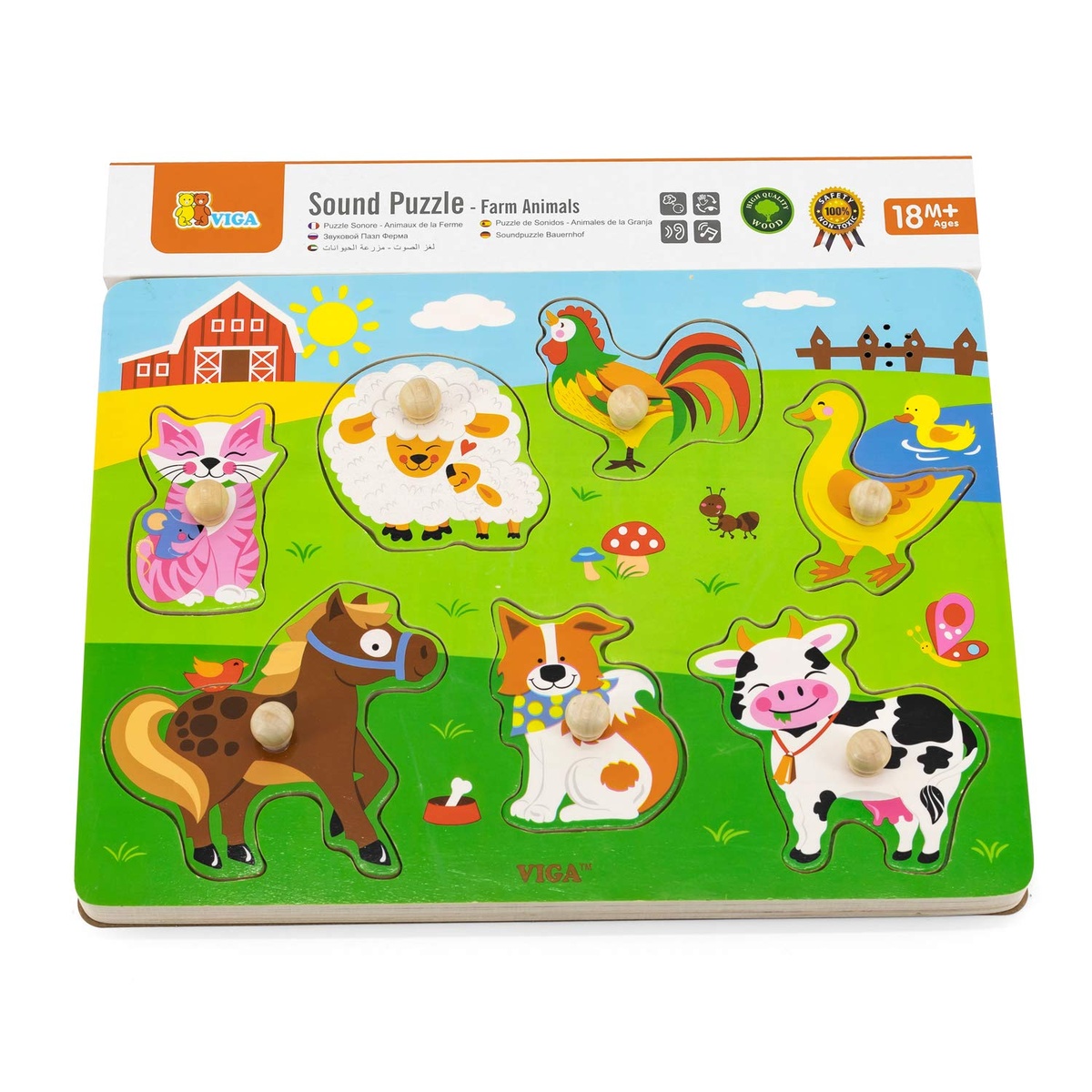 Viga Toys puidust nupupusle häälega: Farm