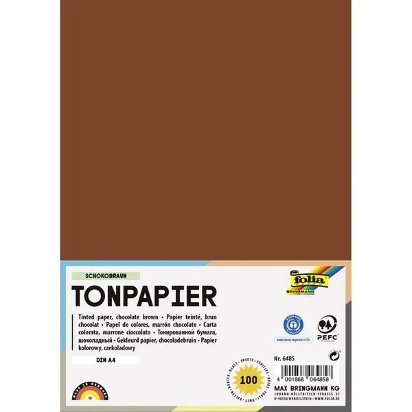 Värviline paber A4 FOLIA 130 g/m2 100 lehte šokolaadipruun
