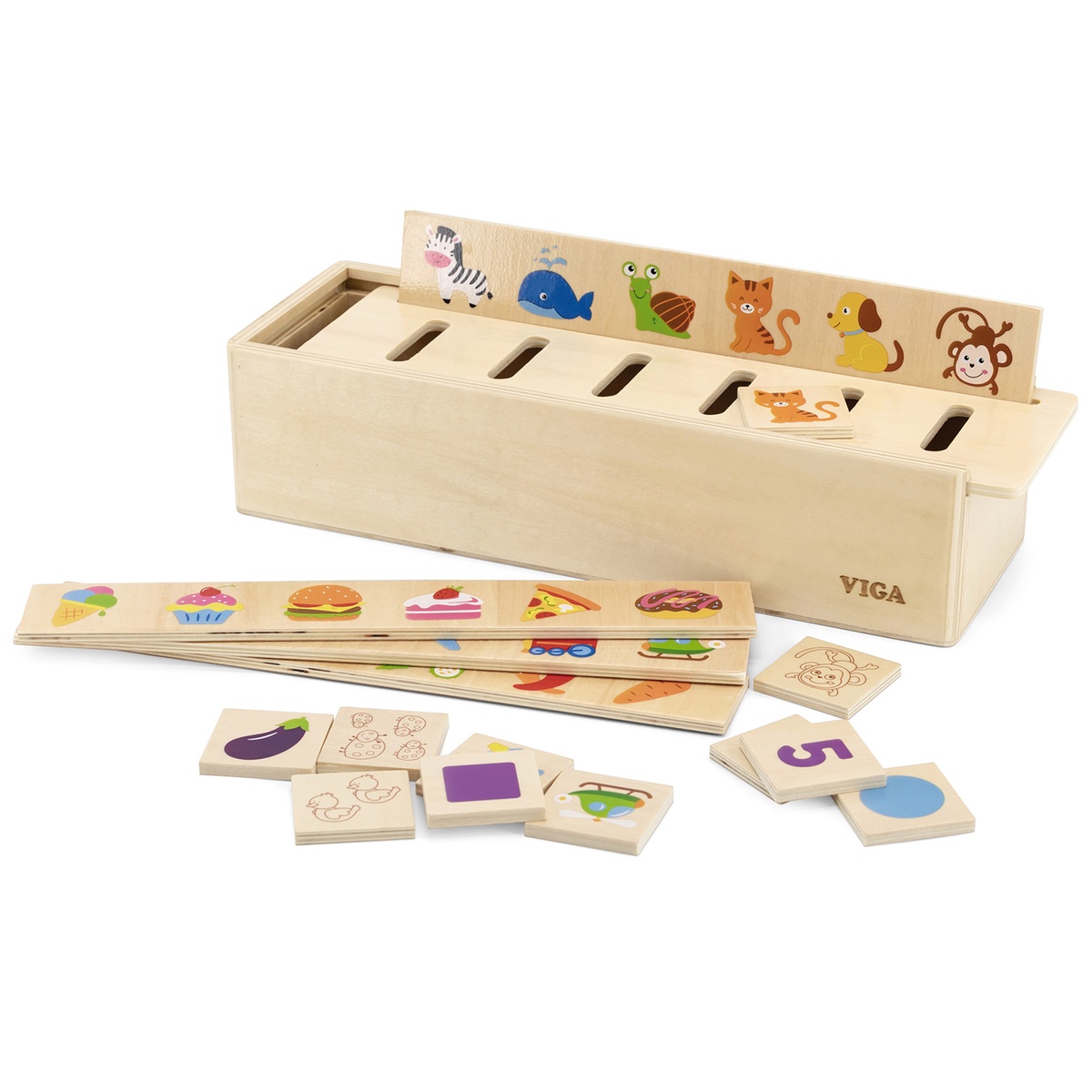 Viga Toys puidust piltide sorteerimise karp