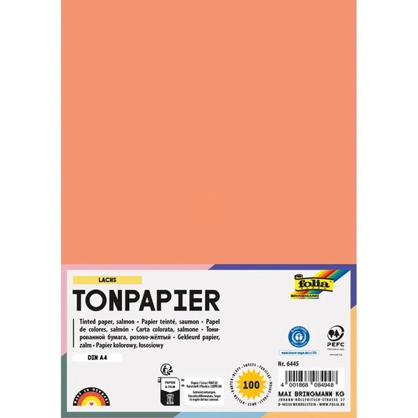 Värviline paber A4 FOLIA 130 g/m2 100 lehte lõheroosa