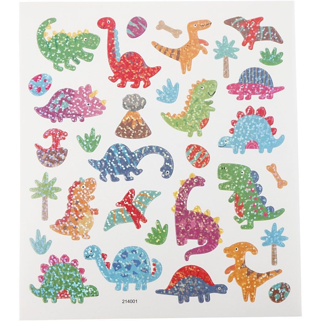 Kleepsud 15x16,5 cm glitter dinosaurused