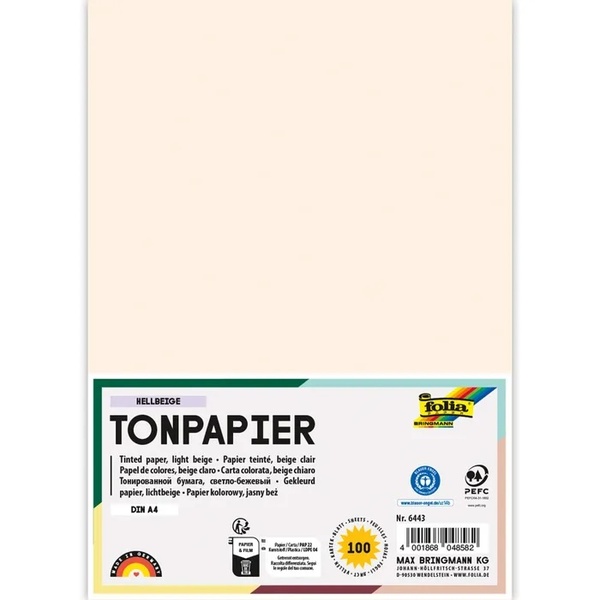 Värviline paber A4 FOLIA 130 g/m2 100 lehte helebeež