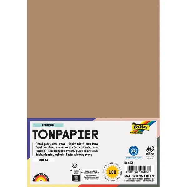 Värviline paber A4 FOLIA 130 g/m2 100 lehte hirvepruun