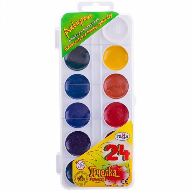 Akvarellid meega GAMMA Mesilane 24 värvi, plastkarp