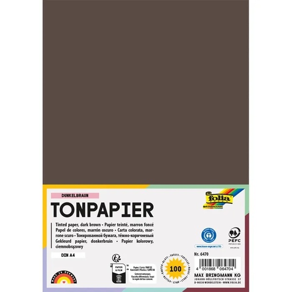 Värviline paber A4 FOLIA 130 g/m2 100 lehte tumepruun