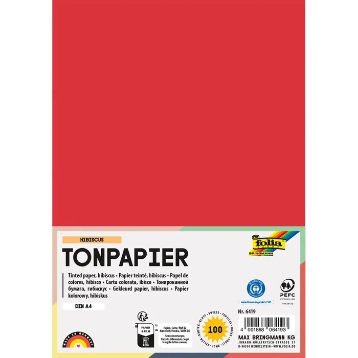 Värviline paber A4 FOLIA 130 g/m2 100 lehte hibiskus