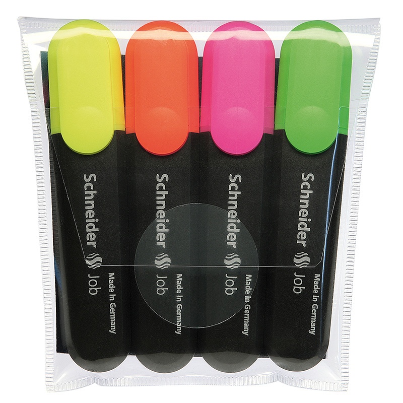 Tekstimarker Schneider Job 1-4,5mm 4 värvi blistris