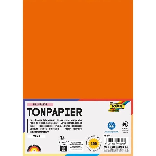 Värviline paber A4 FOLIA 130 g/m2 100 lehte oranž