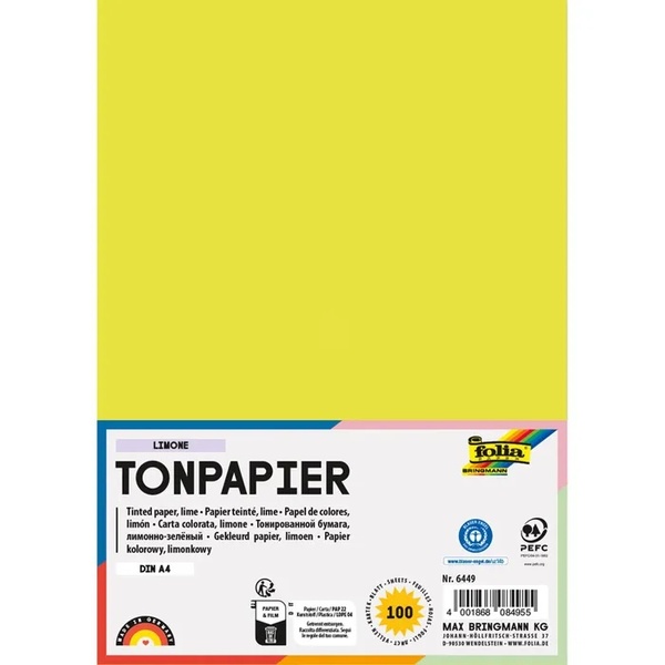 Värviline paber A4 FOLIA 130 g/m2 100 lehte laim