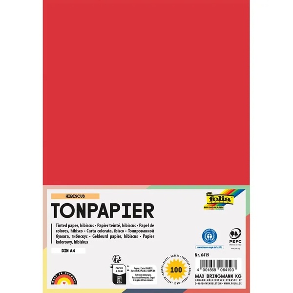 Värviline paber A4 FOLIA 130 g/m2 100 lehte hibiskus