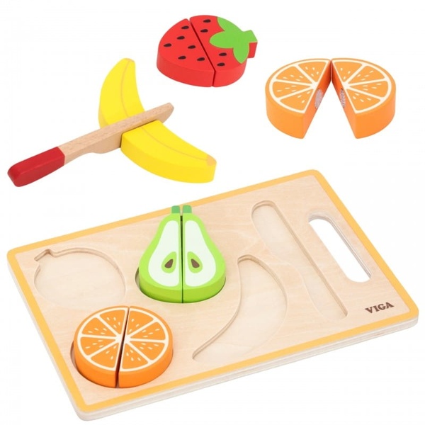 Viga Toys puidust puidust lõigatavad puuviljad lõikelaual