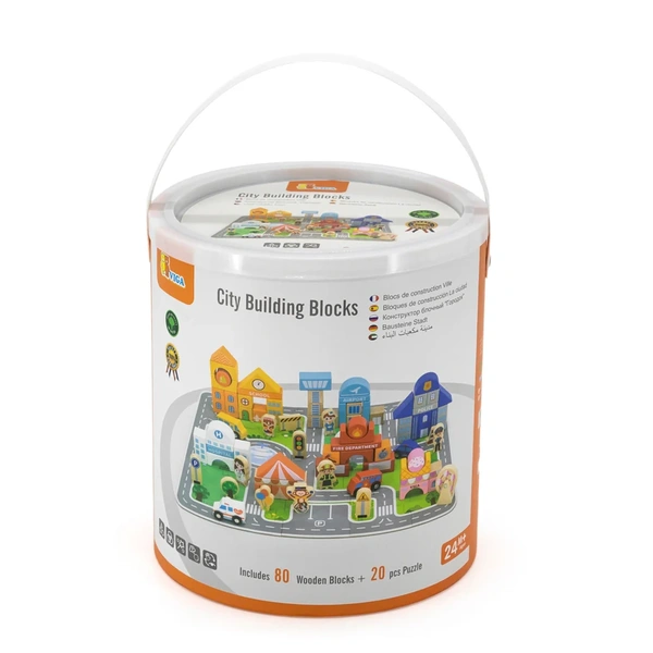 Viga Toys puidust ehitusklotsid "Linn" 100 tk image 1