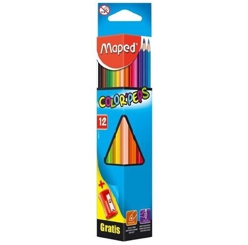 Värvipliiatsid MAPED Color Peps  kolmnurksed 12 värvi+teritaja