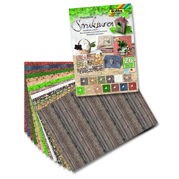 Motiivkartong Basics STRUKTUURID, 24x34cm, 26 lehte/pk