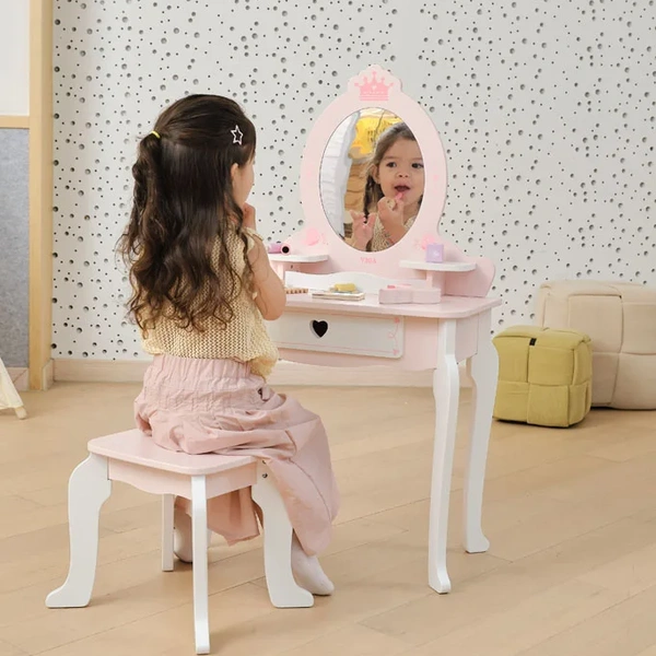 Viga Toys puidust mängu juuksurilaud tooliga image 3