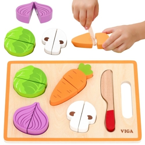 Viga Toys puidust puidust lõigatavad köögiviljad lõikelaual