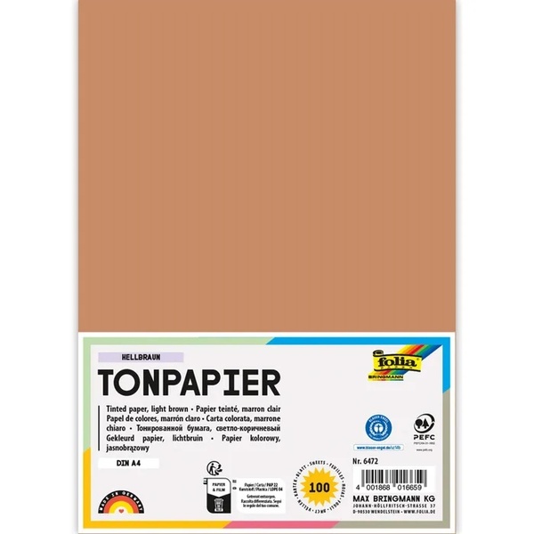 Värviline paber A4 FOLIA 130 g/m2 100 lehte helepruun