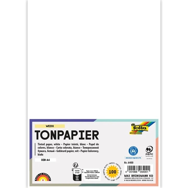 Värviline paber A4 FOLIA 130 g/m2 100 lehte valge